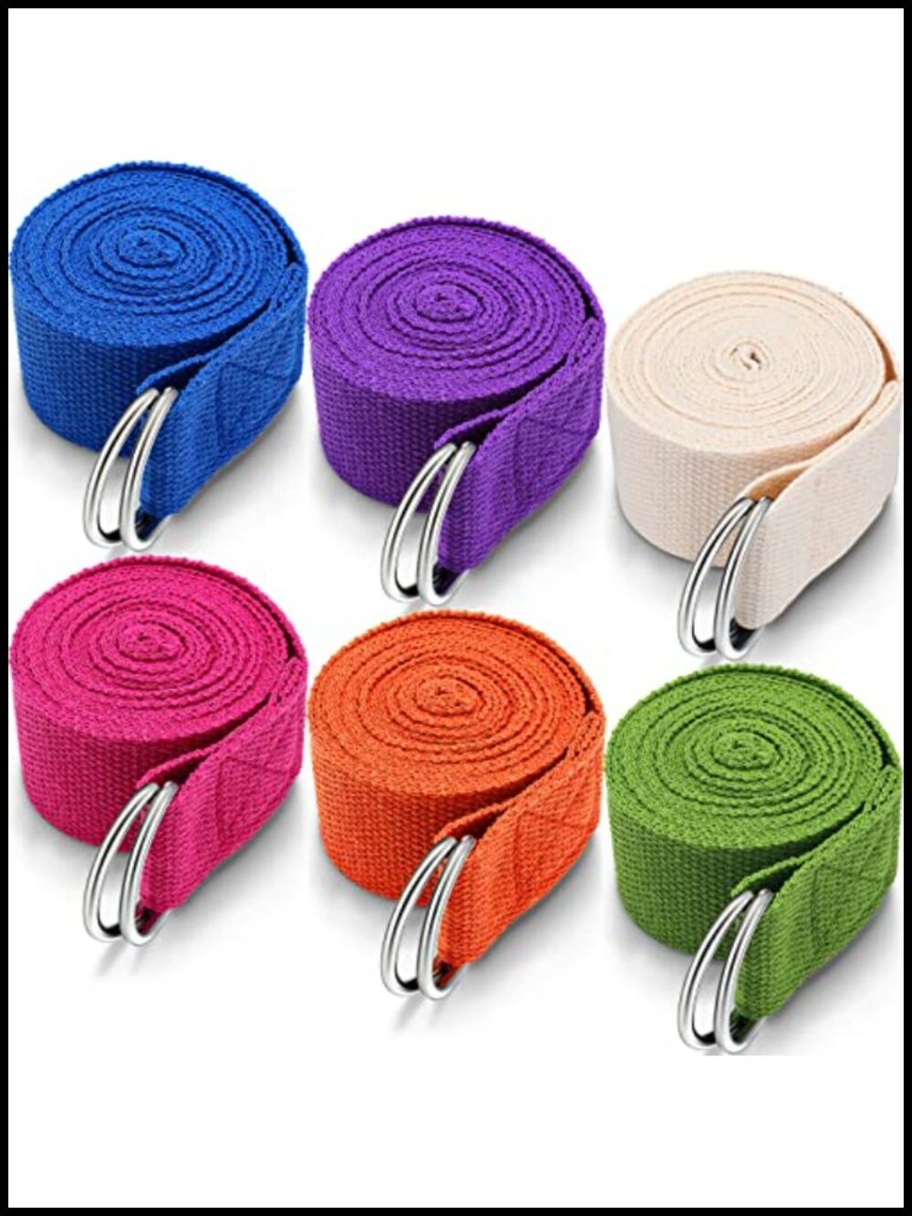 6 Pack Yoga Stretching Straps 8ft Polycotton D Ring Buckle Adjustable